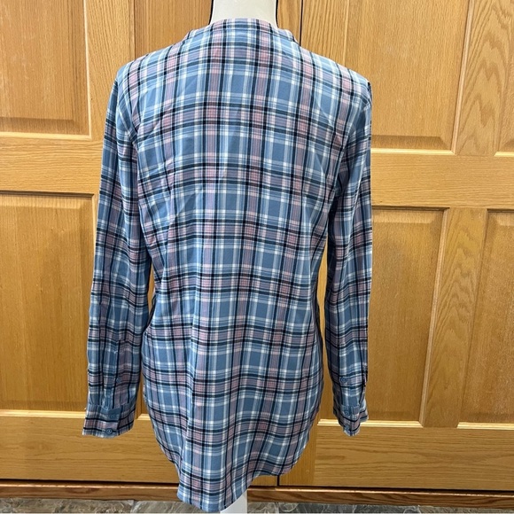 Women’s Dane Blue Plaid V-Neck Soft Joie Button Up Long Sleeve Blouse Size M - Picture 4 of 10